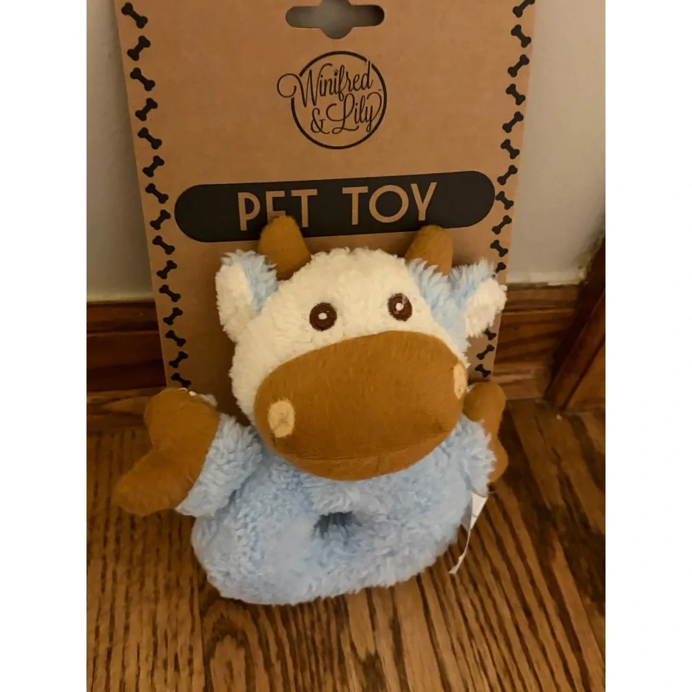 Winifred & Lily Pet Toy Set Pink Deer & Blue Cow Plush Squeaker Dog Toys NWT